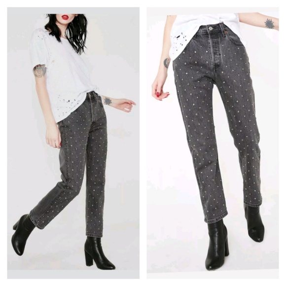 Levi's 501 Studs &"Crystals" Cropped Jeans - Picture 6 of 8
